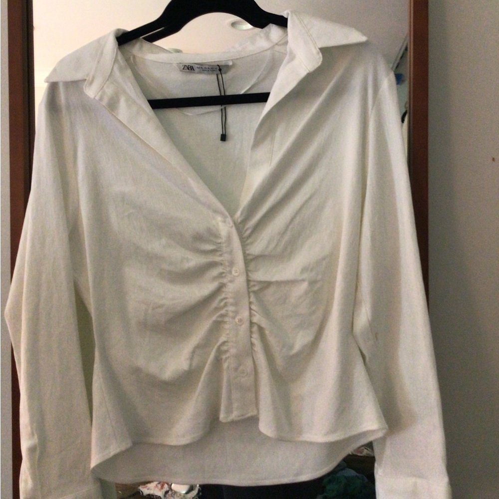 Zara size L cut small though, touched design classy button up, v neck
